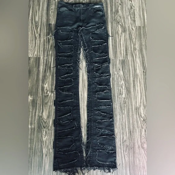 Rockstar Originals Jean Mens 34x46 Black Bootcut Flared Distressed Detailing - Picture 5 of 13